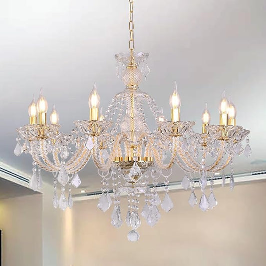 10-Light Crystal Chandelier Clear K9 Crystal Luxury Ceiling Light Fixture Flush Mount Pendant Lighting for Living Room Dining Room Bedroom Kitchen Hallway Entryway-CasaMuseHome