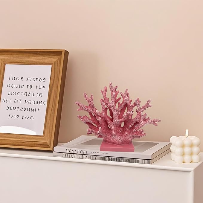 5.8" H Pink Coral Decor - Resin Coral Statue, Nautical Decor for Home, Bedroom, Bathroom, Living Room, Ocean Themed Cabinet Shelf Tabletop Decoration-CasaMuseHome