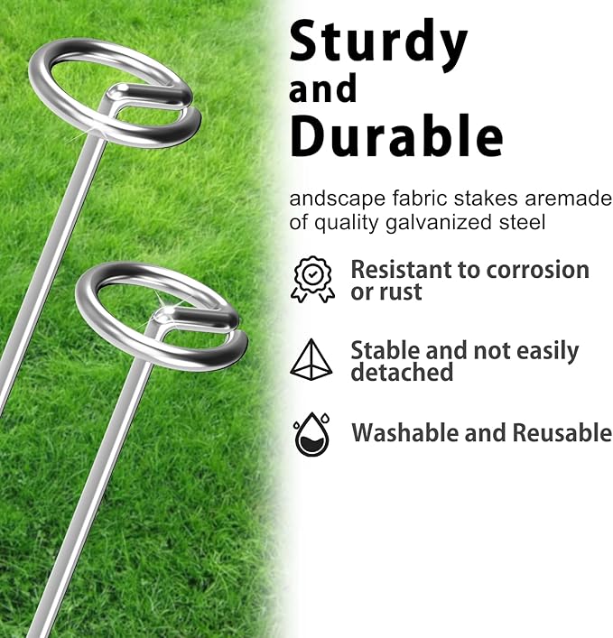 40 Pack Heavy Duty 8 Gauge Galvanized Landscape Fabric Pins, 6 Inch G-Shaped Round Top Weed Barrier Stakes for Garden, Erosion Control, Tent, Ground Cover (Silver)-CasaMuseHome