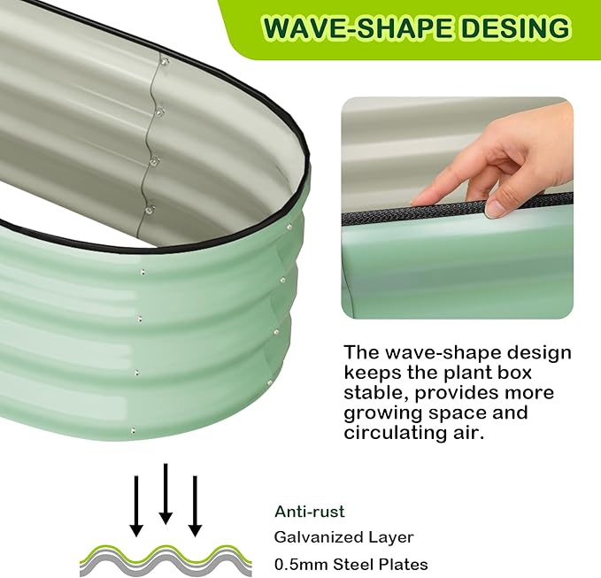 2 Pcs 4.5x2x1ft Oval Raised Garden Bed, Galvanized Raised Beds,Open-Ended Base Metal Raised Planter Beds,Garden Bed Outdoor,Planter Raised Boxes for Vegetables, Flowers,Tool-Free Asse,Green-CasaMuseHome