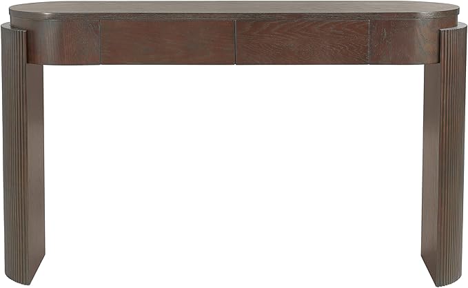 55" Sofa Table with Oval Top and 2 Drawers, Entryway Console Table with Fluted Design for Hallway,Foyer,Entry and Living Room (Fully Assembled-Espresso)-CasaMuseHome