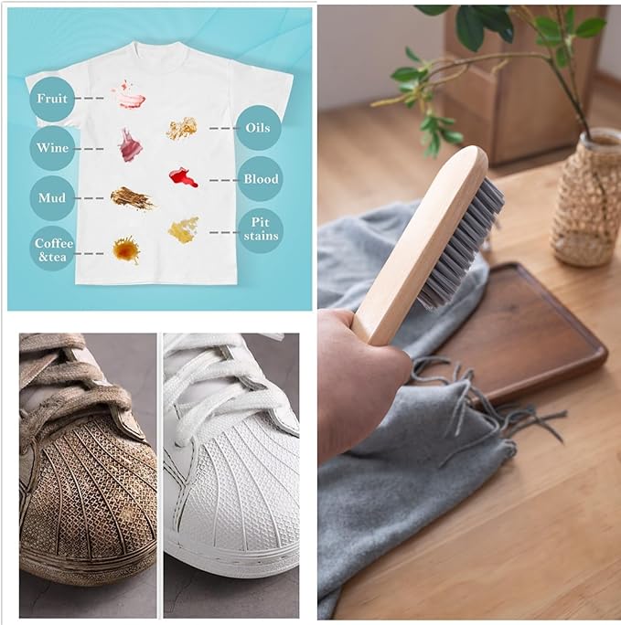 2PCS Wood Laundry Brush, Long Handle Clothing Stain Remover Scrubber, Soft Bristle for Scrubbing Out Tough on Delicate, Easy to Grip Hand Washing Clothes-CasaMuseHome