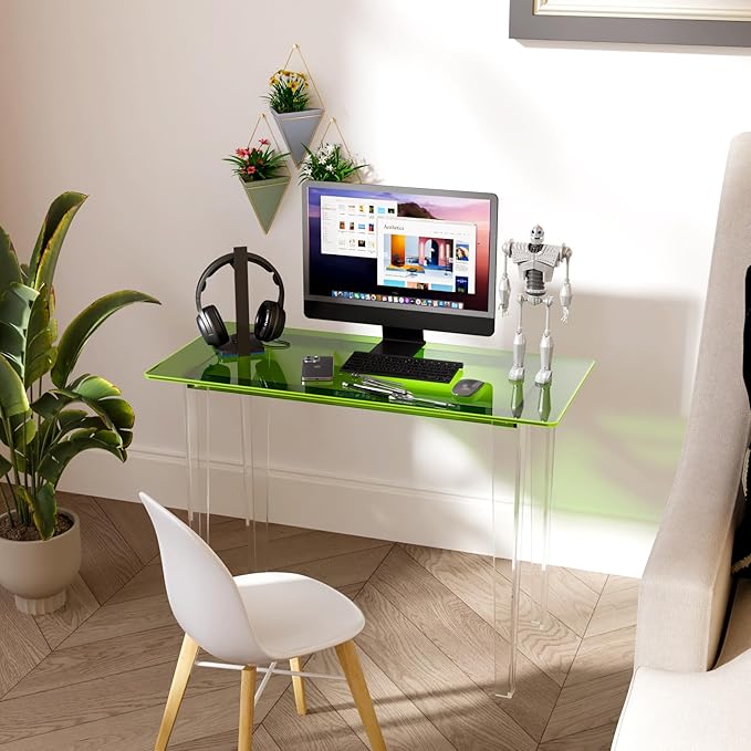 Acrylic Desk, Modern Study Table for HomeOffice-Extended Surface Multi-Purpose Console & EntrywayTable, Sturdy Lightweight Design (42.5-inch, Green)-CasaMuseHome