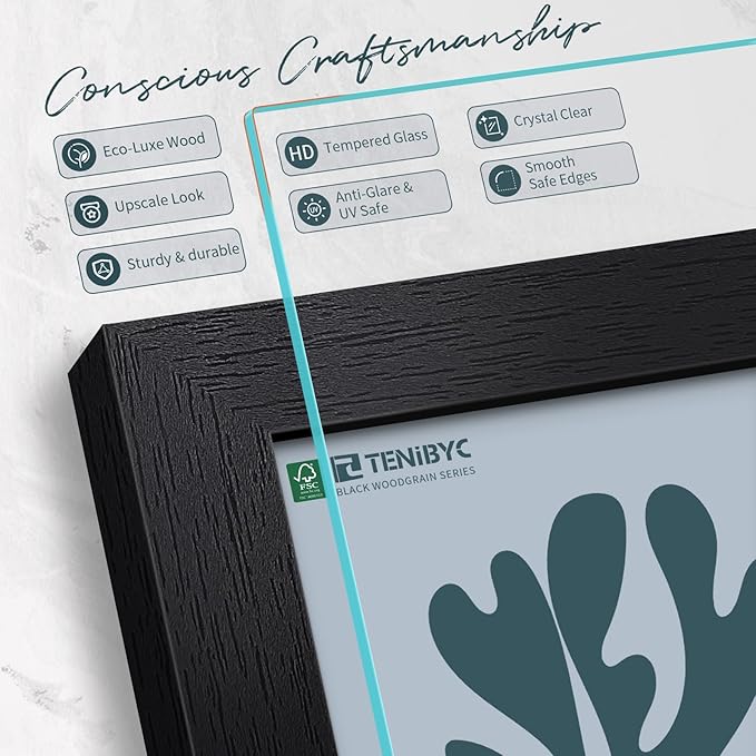 12x18 Poster Frame Set - 3 Pack, Textured Black Solid Wood with HD Tempered Glass, Wall Gallery Picture Photo Frame-CasaMuseHome