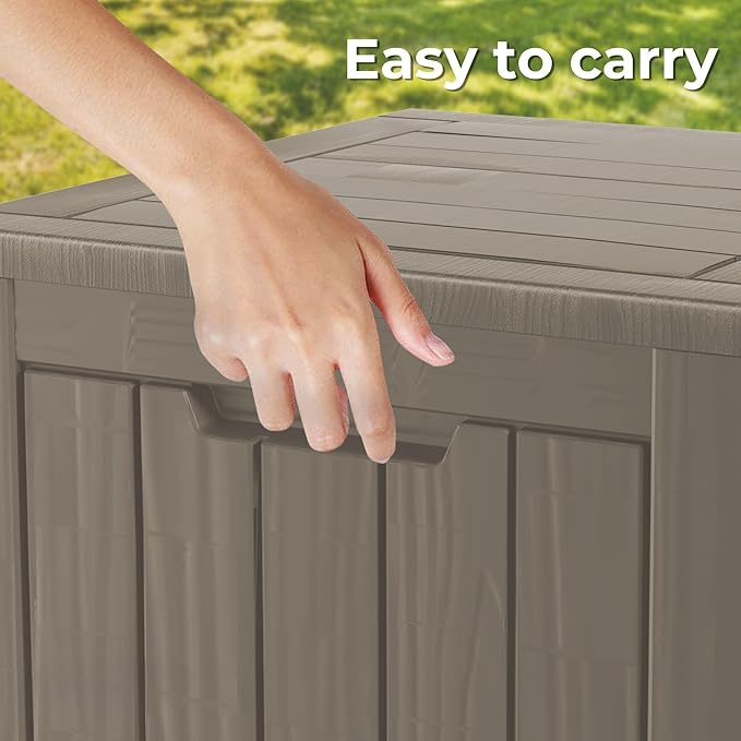 35 Gallon Resin Deck Box, Waterproof Outdoor Storage Bin for Patio, Poolside, and Garden, Lockable & UV-Resistant,Grey-CasaMuseHome