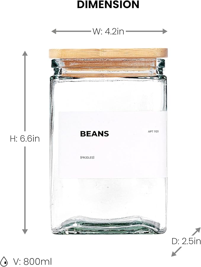 27 oz Glass Storage Jars with Bamboo Lid, set of 6, glass canisters with airtight lids, Clear jars with lids for Cookie, Candy, Tea, Coffee Bean and Rice (White)-CasaMuseHome
