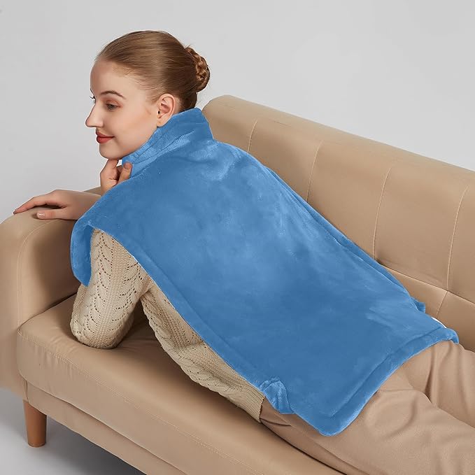 26" x 35" Flannel Neck&Shoulder&Back Heating Pad with 12 Temperature Settings& Countdown Timer,Pain Relief for Back/Neck/Shoulders/Menstrual Pain, Christmas Gifts for Women Men Mom Dad(Light Blue)-CasaMuseHome