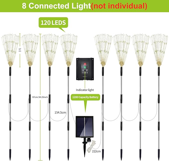 8 Pack Outdoor Solar Garden Lights, Firework Lights Solar Powered 8 Modes, Solar Landscape Lamp Outside Decor with Remote Control,120 LED Waterproof DIY String Lights for Yard Pathway Decoration-CasaMuseHome