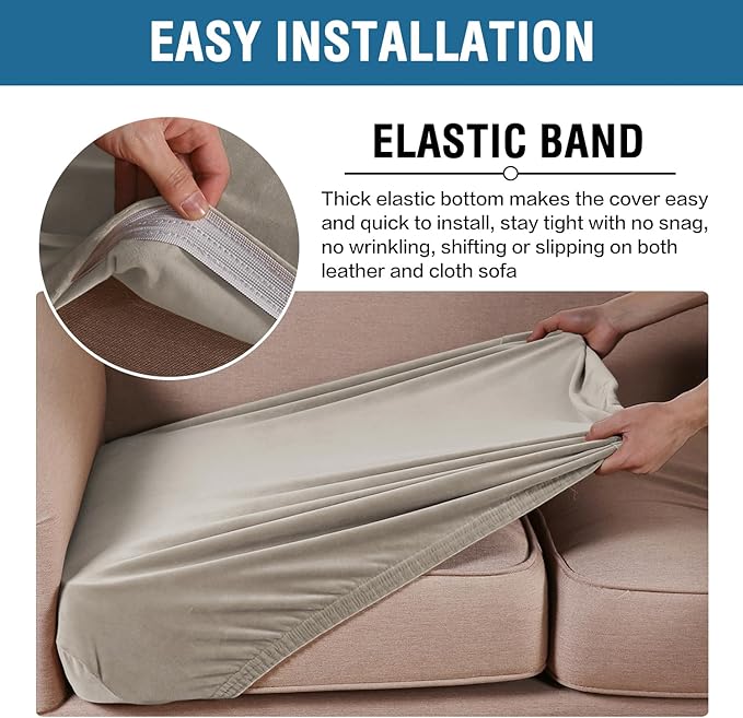 H.VERSAILTEX Velvet Stretch Couch Cushion Cover Plush Cushion Slipcover for Chair Cushion Furniture Protector Seat Cushion Sofa Cover (1 Piece Armchair Cushion Covers, Oatmeal)-CasaMuseHome