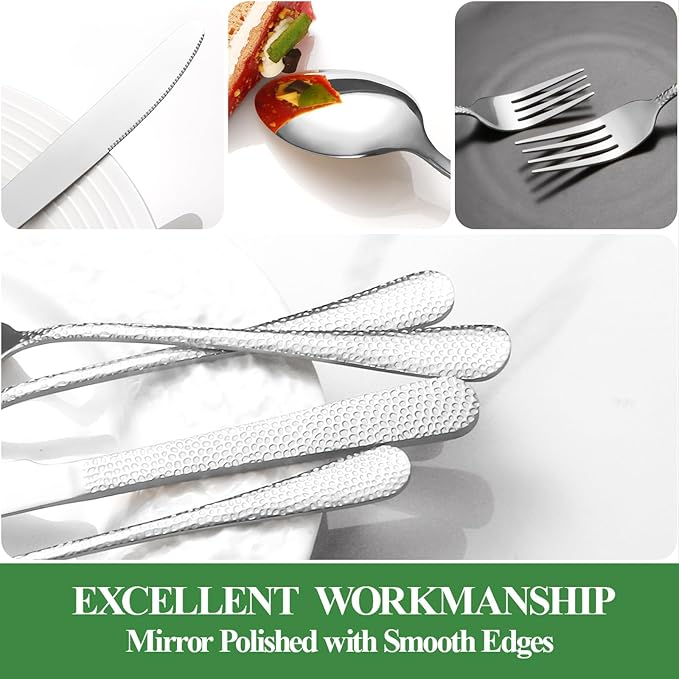 20 Pcs Silverware Set for 4 with Hammered Design, Food Grade Stainless Steel Flatware Set, Eating Utensils Sets Include Fork/Knife/Spoon, Reusable Cutlery Set, Dishwasher Safe-CasaMuseHome