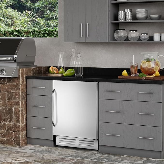 24 Inch Outdoor Beverage Refrigerator Cooler,Stainless Steel Wide Refrigerator for 210 Cans,Fit Perfectly for 24" Space Built-in Counter or Freestanding with powerful and quiet cooling system-CasaMuseHome