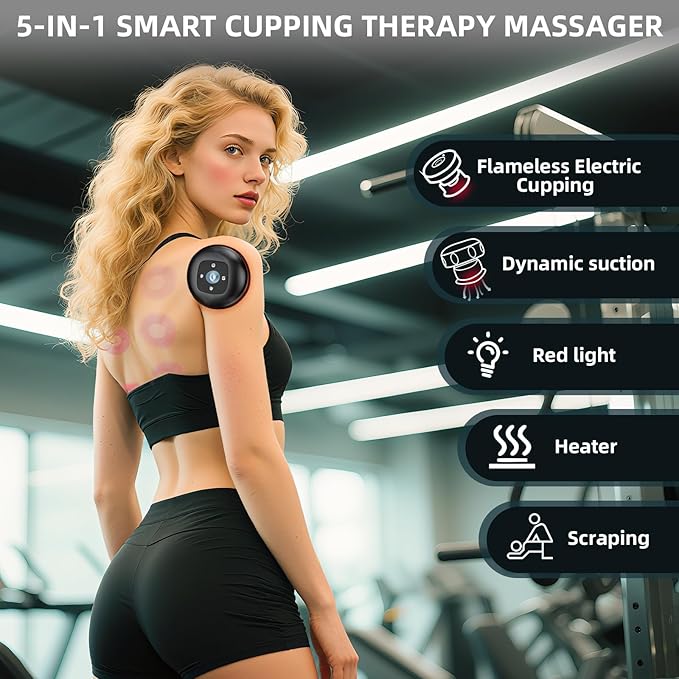 5-in-1 Smart Dynamic Cupping Therapy Set, Smart Cupping Therapy Massager, 12 Levels of Suction Strength and Temperature Control for Targeted Pain Relief, Knots, Aches, Portable Cupping Kit-CasaMuseHome
