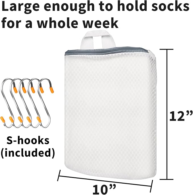 5Pcs Hanging Laundry Bags for Socks with S Hooks, 5 Color Mesh Laundry Bags for Washing Machine-CasaMuseHome