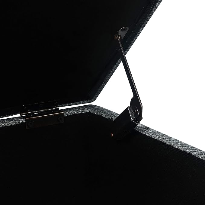 Adeco 17.5" Square Fabric Ottoman with Storage, Upholstered Cotton Linen Foot Rest, Flip Top Footstool, Small Cube Coffee Table Extra Seat for Living Room, Bedroom, Grey with Rolling Legs-CasaMuseHome