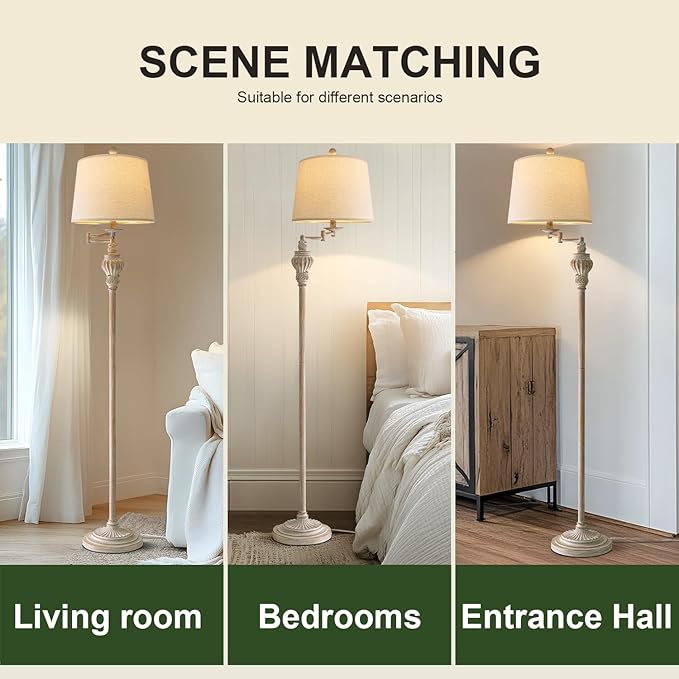 61" Vintage Floor Lamp with 350° Adjustable Swing Arm, Tall lamp Standing Lamp for Bedroom Living Room Bedside Nightstand Retro Farmhouse Mid Century Lamp Light Home Décor Office Gifts-CasaMuseHome