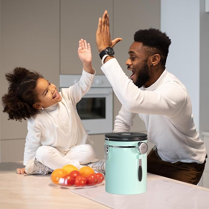 35OZ Coffee Canister for ground coffee with Date Tracker,Mint Green 304 Stainless Steel Kitchen Food Airtight storage container for Coffee Beans or Grounds, Tea, Sugar-CasaMuseHome