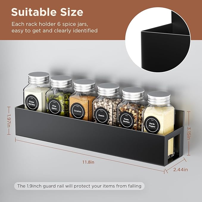 4 Pack Magnetic Spice Rack with 24 Spice Jars, Spice Labels, Chalk Marker and Funnel Set, Magnetic Spice Organizer Shelf for Refrigerator, Microwave, Seasoning Organizer for Kitchen-CasaMuseHome