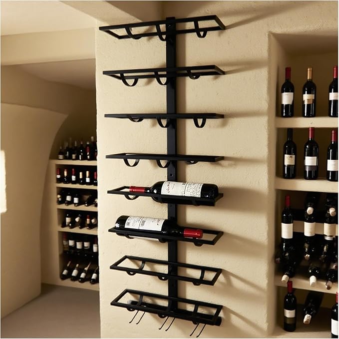 8 Bottle Wall Mount Wine Rack with Wine Glass Holder, Metal Wine Wall Rack, Wall Racks for Wine Bottles Display and Storage, Hanging Bottle Organizer for Living Dining Room Wine Cellar Bar (Black）-CasaMuseHome