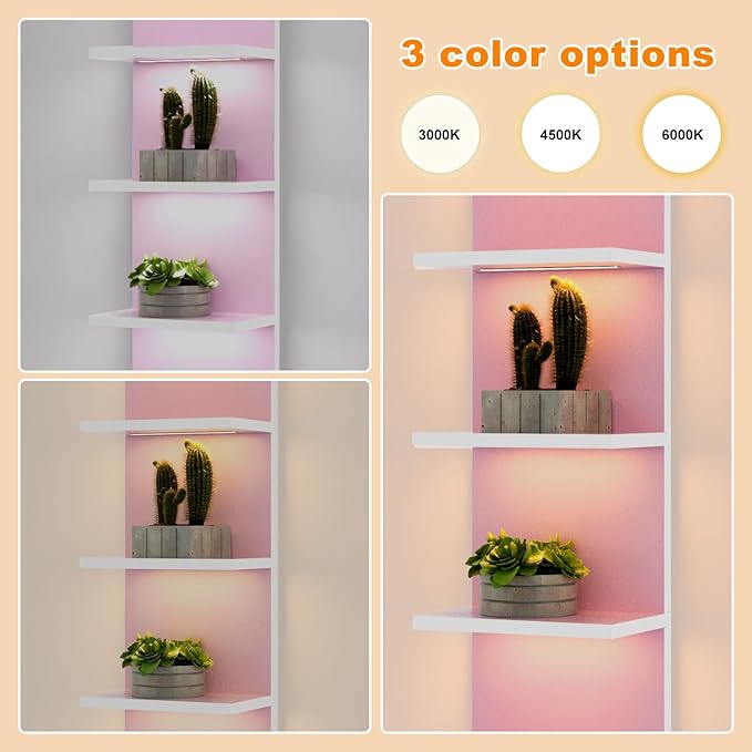 5 Tier Wall Shelf Unit,Modern Vertical Lack Wall Shelves with Light, Wall Mount, Floating Column Home Decor Shelves for Bedroom, Living Room, Vanity Storage Display(Pink)-CasaMuseHome