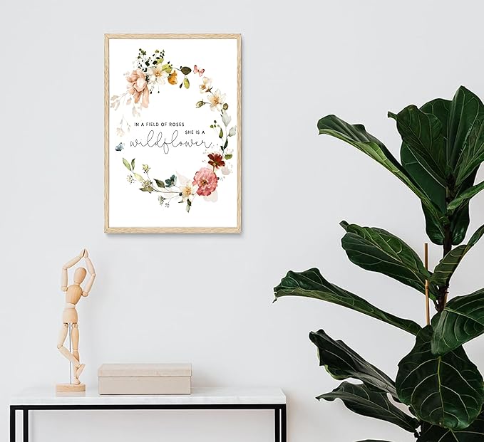 3Pcs Pink Flowers Canvas Wall Art In A Field Of Roses She Is A Wildflower Painting Picture Decor Watercolor Wreath Poster Print Artwork for Nursery living room Girls Room Home Decoration Unframed-CasaMuseHome