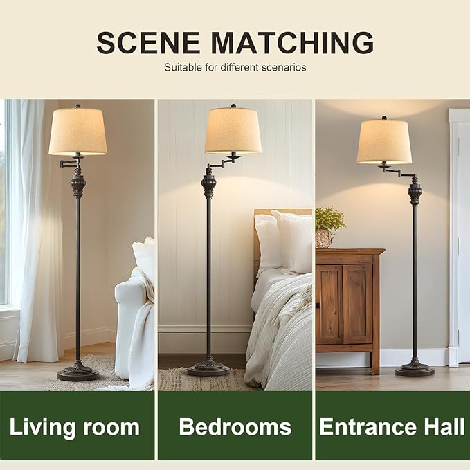 61" Vintage Floor Lamp with 350° Adjustable Swing Arm, Standing Lamp for Bedroom Living Room Bedside Nightstand Retro Farmhouse Mid Century Lamp Light Home Décor Office Gifts-CasaMuseHome
