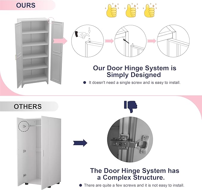 75" Storage Cabinet, Metal Pantry Cabinet, Kitchen Pantry Storage Cabinets with Doors and 4 Shelves, Cabinets for Laundry Room, Living Room, Dinning Room, Assembly Required, White-CasaMuseHome