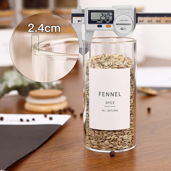 24 Pcs Glass Jars With 296 Spice Labels Preprinted of White and Black Color- 4oz Thicken(2.4mm) Empty Small Herb Seasoning Containers With Bamboo Airtight Lids-CasaMuseHome