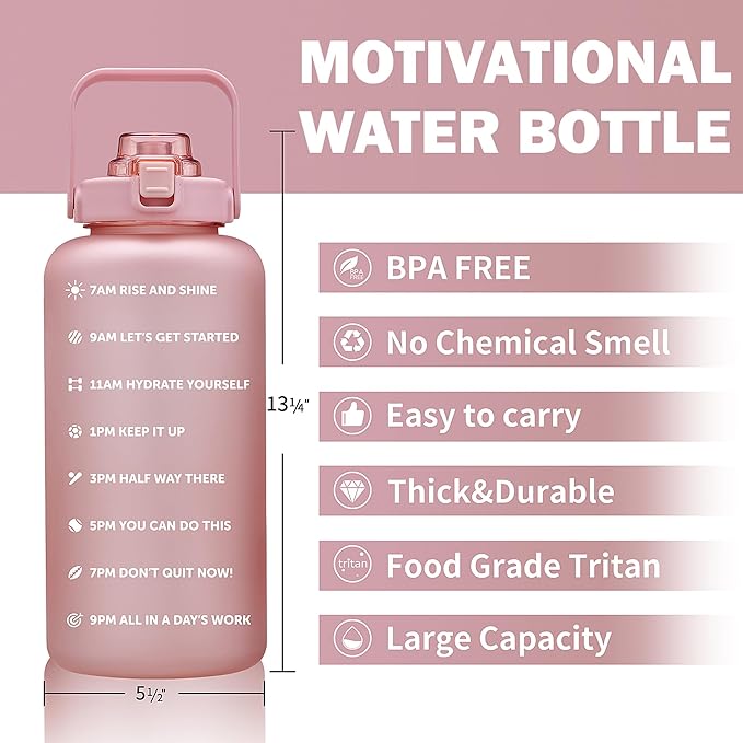 64oz,100oz,128oz Large Motivational Water Bottle with Time Marker, Leakproof & BPA Free Half Gallon Big Water Bottle with Straw Handle Tritan Frosted Water Jug for Gym,Fitness,Outdoor Sports-CasaMuseHome