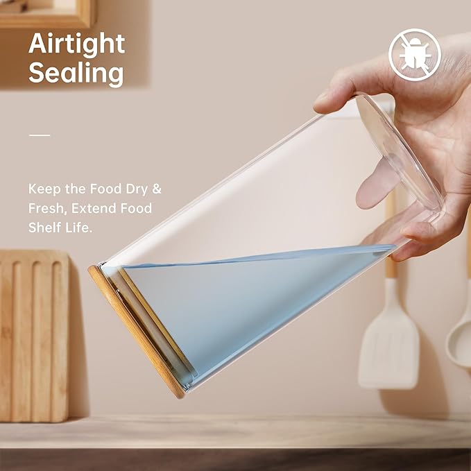 21oz - 4 Pack Square Glass Jars with Bamboo Lids, Glass Food Storage Containers with Airtight Lids, Air Tight Pantry Storage Containers for Coffee, Sugar, Spice, Meal Prep Jars for Salad & Fruit-CasaMuseHome