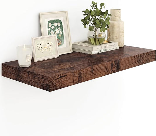 12" Deep Rustic Brown Floating Shelves,Over Toilet Long Wall Mounted Modern Farmhouse 36 inches,Wall Shelves with Invisible Brackets for Bedroom, Bathroom, Living Room, Kitchen, Set of 1-CasaMuseHome