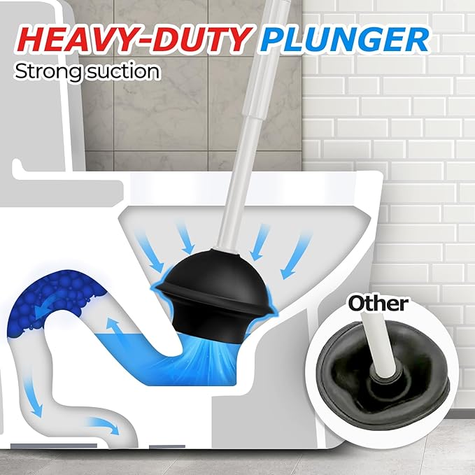 2Pack 2 in 1 Toilet Brush and Plunger Set, Extended Handle Plunger，Toilet Bowl Brush Plunger Set,Bathroom Cleaning Tools ，Toilet Brush Plunger Combo，Cleaning Supplies（Cream Grey）-CasaMuseHome