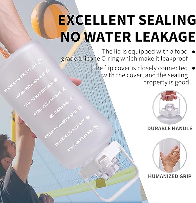 64oz,100oz,128oz Large Motivational Water Bottle with Time Marker, Leakproof & BPA Free Half Gallon Big Water Bottle with Straw Handle Tritan Frosted Water Jug for Gym,Fitness,Outdoor Sports-CasaMuseHome