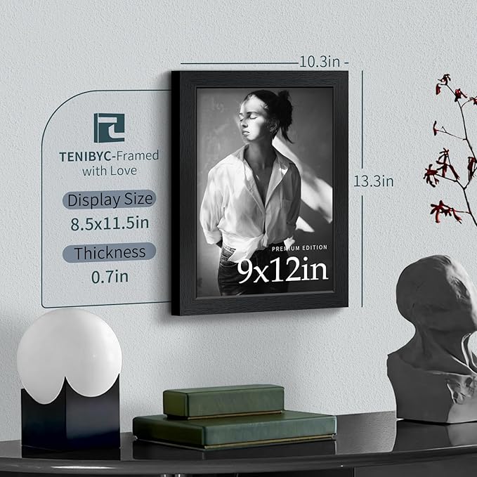 9x12 Frame 3 Pack - Black Woodgrain, 9 x 12 Picture Frame with HD Tempered Glass, Table or Wall Display-CasaMuseHome
