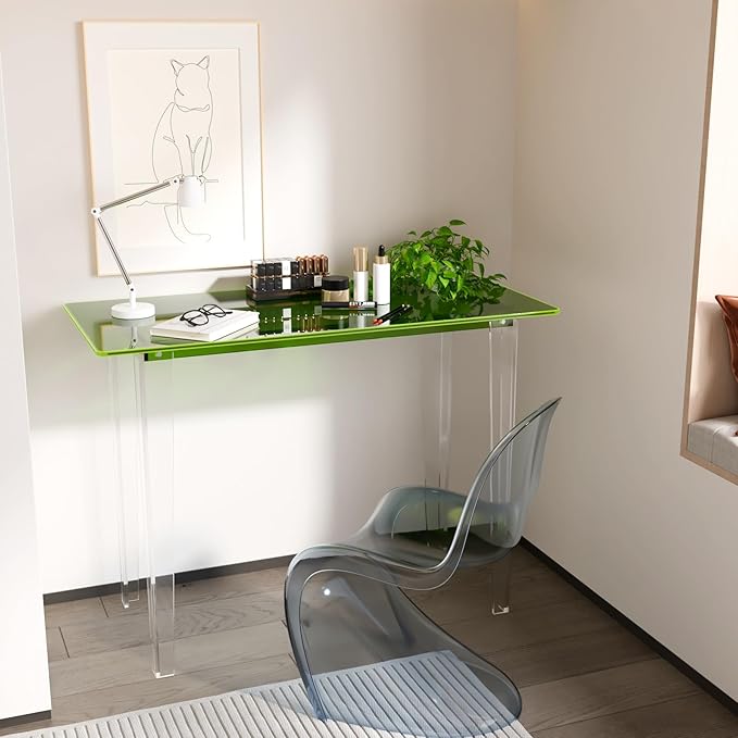 Acrylic Desk, Modern Study Table for HomeOffice-Extended Surface Multi-Purpose Console & EntrywayTable, Sturdy Lightweight Design (42.5-inch, Green)-CasaMuseHome