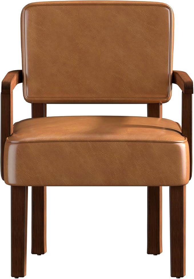 Accent Chair, PU Leather Living Room Chairs Oversized with Soft Seat and Armrests, Armchair for Bedroom, Dinning, Reading, Waiting Rooms (Leather Brown)-CasaMuseHome