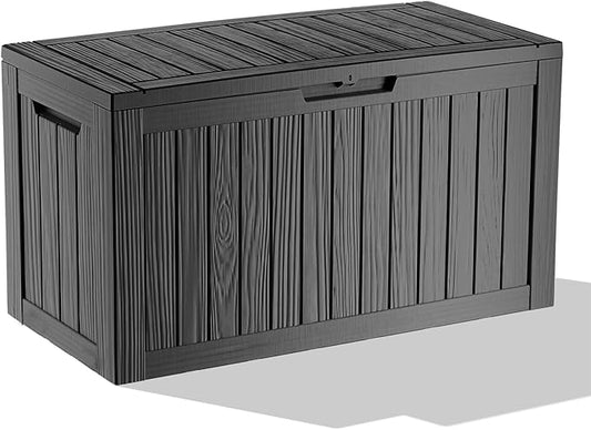 86 Gallon Outdoor Deck Box,Storage Lockable Waterproof Patio Furniture,Garden Tools,Cushions,Pool Accessories Outside Storage Resin Box(Black)-CasaMuseHome