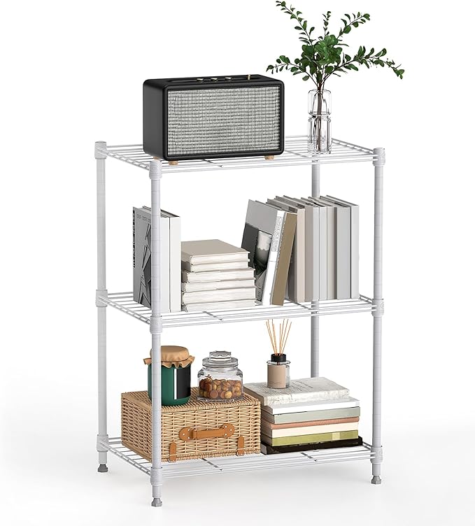 450 lbs Wire Storage Shelving 3-Tier Utility Shelving Unit Steel Organizer Wire Rack for Home,Kitchen,Office,White (11.8" D x 17.7" W x 26.4" H)-CasaMuseHome