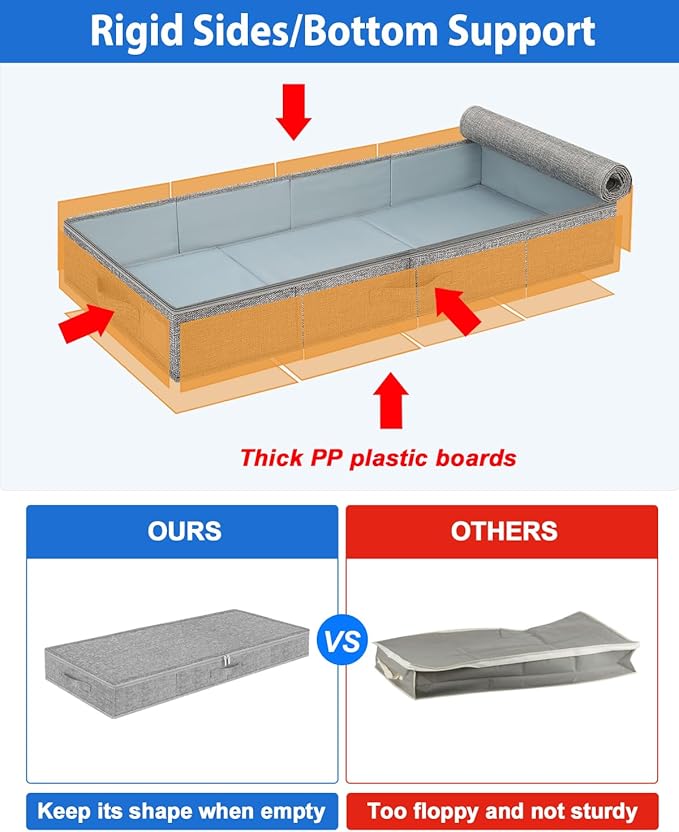 2 Pack Low Profile Under Bed Storage Containers 4.5 Inch Height, Shallow Underbed Couch Storage Organizer With Sturdy Sidewalls/Bottom, Thin Underbed Storage Bins For Clothes Dorm Dresser Sofa- Grey-CasaMuseHome