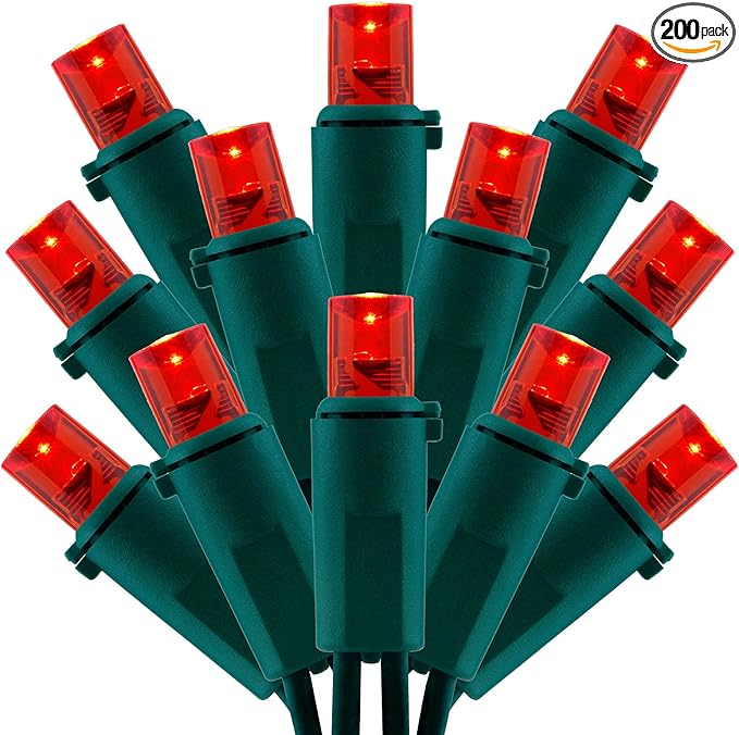 200 Count Red Wide Angle LED Christmas Lights, 66 ft Green Wire UL Certified Commercial Grade 5mm Holiday String Light Set (Red)-CasaMuseHome