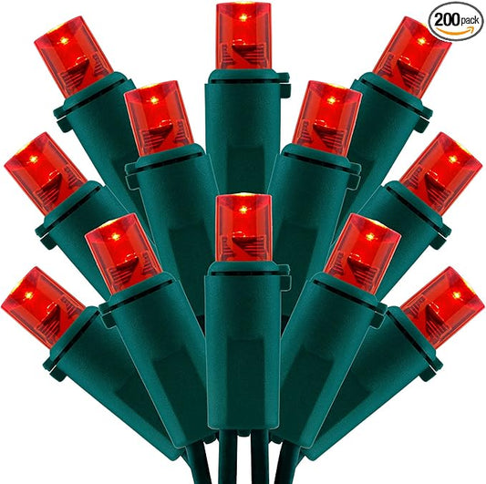 200 Count Red Wide Angle LED Christmas Lights, 66 ft Green Wire UL Certified Commercial Grade 5mm Holiday String Light Set (Red)-CasaMuseHome
