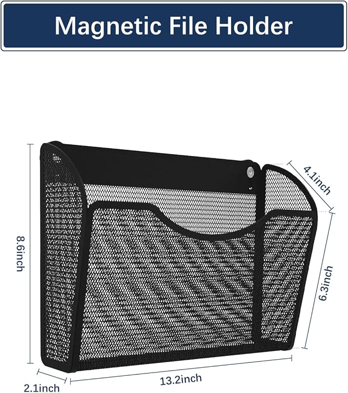 2 Pack 1-Tier Magnetic File Holder - No Drilling Installation File Organizer, Large Capacity Magnetic File Holder for Refrigerator, File Cabinets, Whiteboard, Office, Kitchen-CasaMuseHome