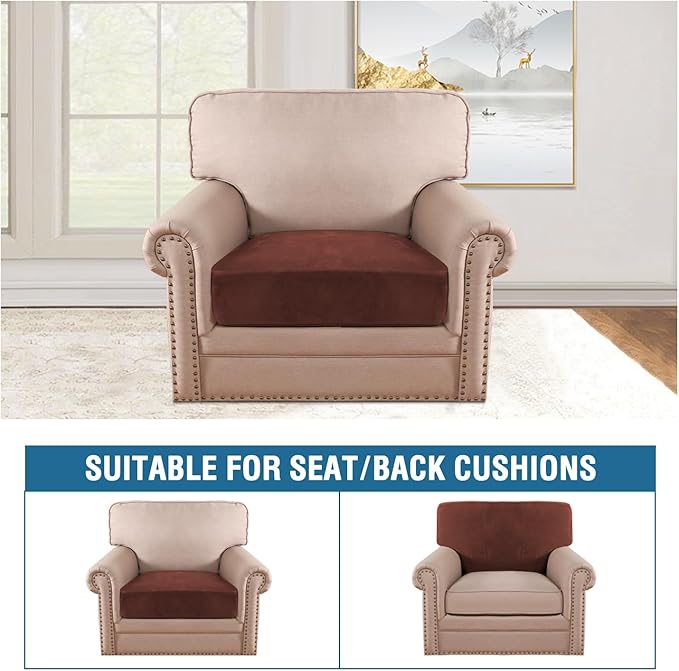 H.VERSAILTEX Velvet Stretch Couch Cushion Cover Plush Cushion Slipcover for Chair Cushion Furniture Protector Seat Cushion Sofa Cover (1 Piece Armchair Cushion Covers, Burnt Brick)-CasaMuseHome