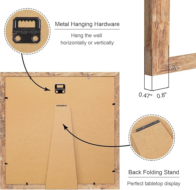 12x12 Picture Frame Set of 4, 12 x 12 Wood Photo Frames with Mat for 10x10 or 30x30cm Diamond Painting Art, Wooden Frame with Real Glass Cover for Wall and Tabletop Display,Brown-CasaMuseHome