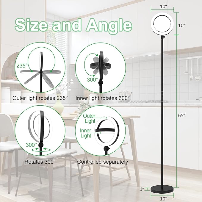 36W Bright LED Floor Lamp for Living Room with Remote, 75.5 Inch Tall Stepless Dimmable Standing Lamp for Office, Torchiere Floor Lamp with 2 Rotatable Lights 1900K-6500K for Bedroom-CasaMuseHome
