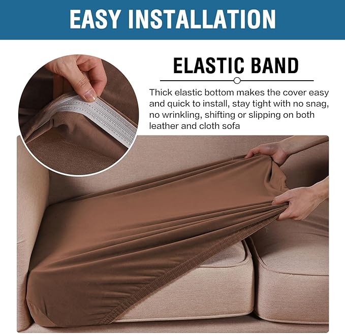 H.VERSAILTEX Velvet Stretch Couch Cushion Cover Plush Cushion Slipcover for Chair Cushion Furniture Protector Seat Cushion Sofa Cover (1 Piece Armchair Cushion Covers, Caramel)-CasaMuseHome