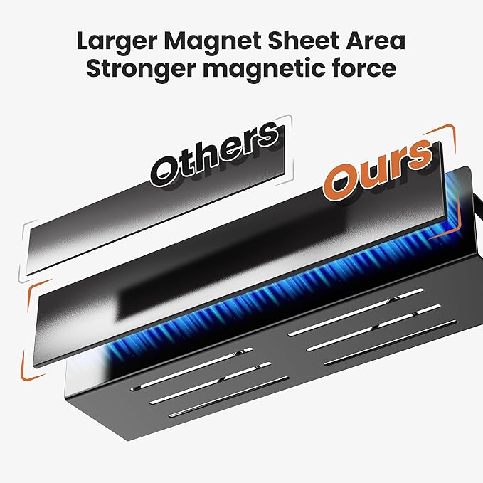 16.9 Inch Wide Large Capacity Magnetic Spice Rack for Refrigerator, 4 Pack Metal Fridge Shelf, Black-CasaMuseHome