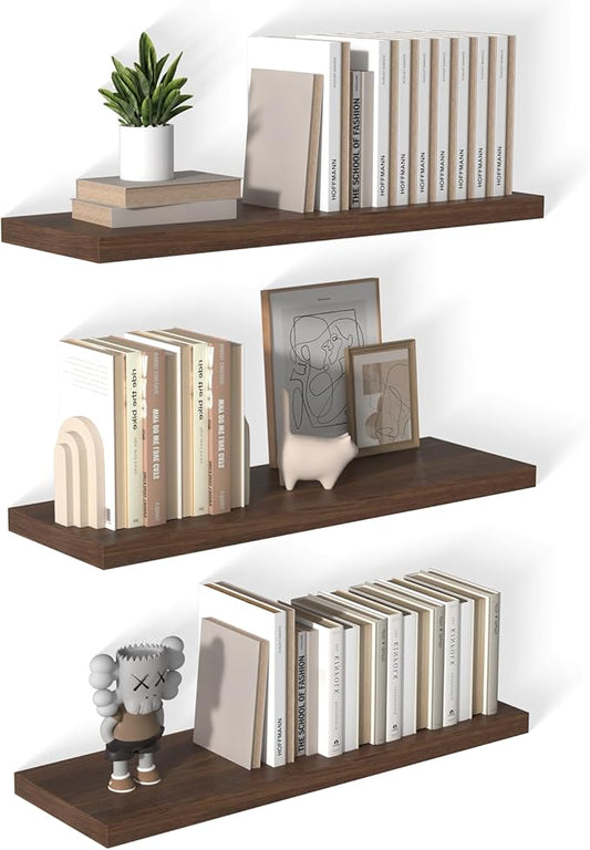 12 Inch Deep Floating Shelves for Wall 3 Pack Floating Shelves Large Storage Space Wall Mount Shelf for Living Room Kitchen Bathroom 36" W x 12" D x 1.2" H Rustic Brown-CasaMuseHome