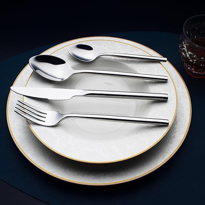 24 Piece Silverware Set For 6 Heavy duty 18/10 Stainless Steel Flatware Set Modern Design Knife/Fork/Spoon Mirror Polished Dishwasher Safe Cutlery Set with Gifts-CasaMuseHome