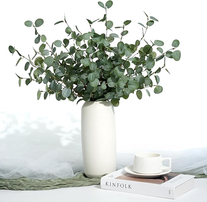 6Pcs Faux Eucalyptus Stems, 27" Artificial Eucalyptus Plants with White Frosted Coating, Fake Eucalyptus Decor Silk Greenery Leaves for Wedding Bouquets Home Decor DIY Floral Arrangements-CasaMuseHome