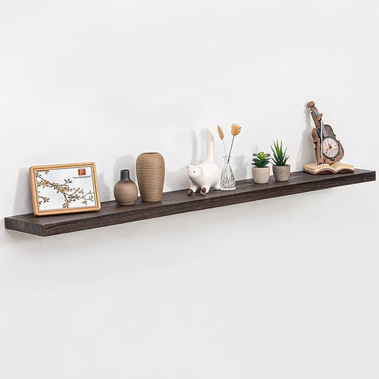 55 Inch Floating Shelves for Wall, Elm Wood Floating Shelves for Home Décor, Wall-Mounted Display Shelves with Heavy-Duty Bracket, Live Edge Long Floating Shelf for Kitchen, Living Room, Walnut-CasaMuseHome